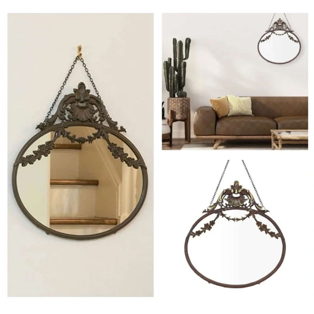 NEW Boho Antique Pewter Framed Hanging Wall Mirror Decor 14